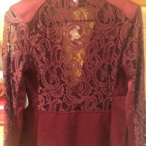 Woman lace top lace sleeve Burgundy Red Jacket